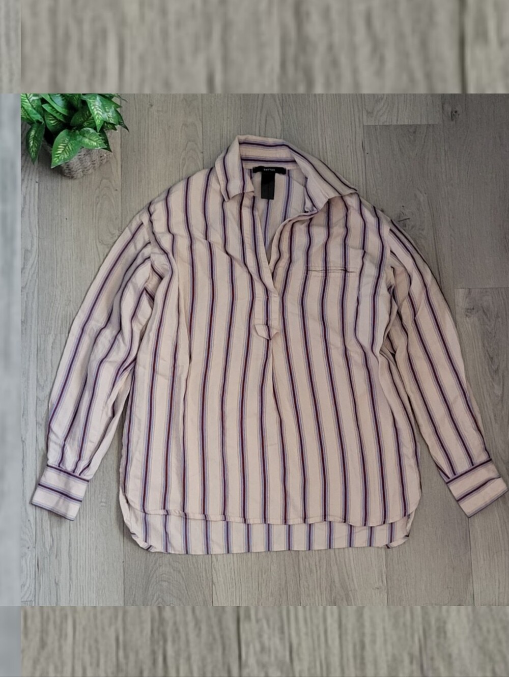 Smythe Over the Head Shirt Ecru Banker Striped Cream & Blue Blouse, Extra Large - Picture 2 of 14